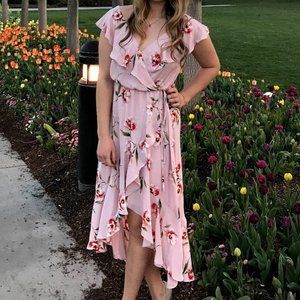 Floral Pink Dress from Sopran | High-Low Style | Size Medium